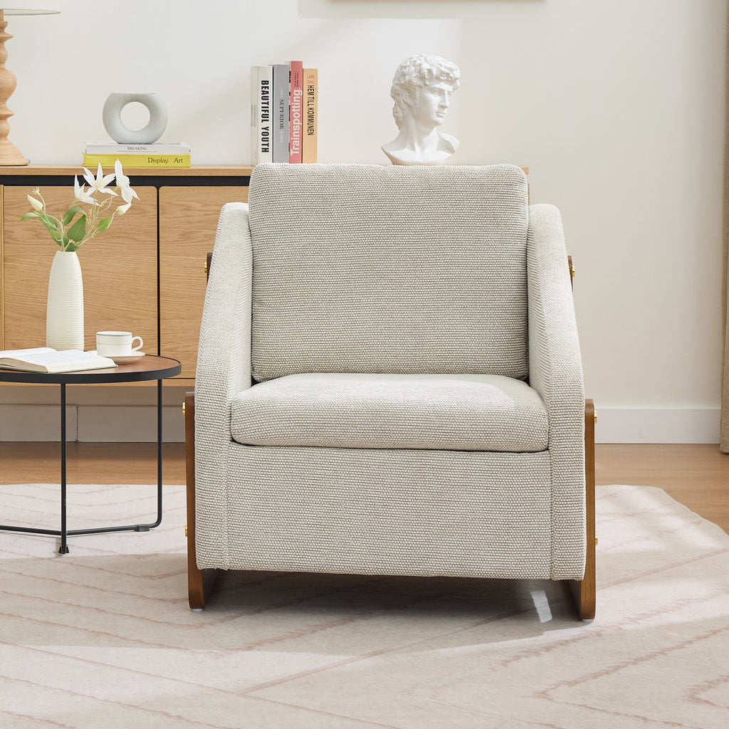 Chenille Fabric Modern Upholstered Armchair with Wooden Side Frame