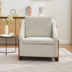 Chenille Fabric Modern Upholstered Armchair with Wooden Side Frame