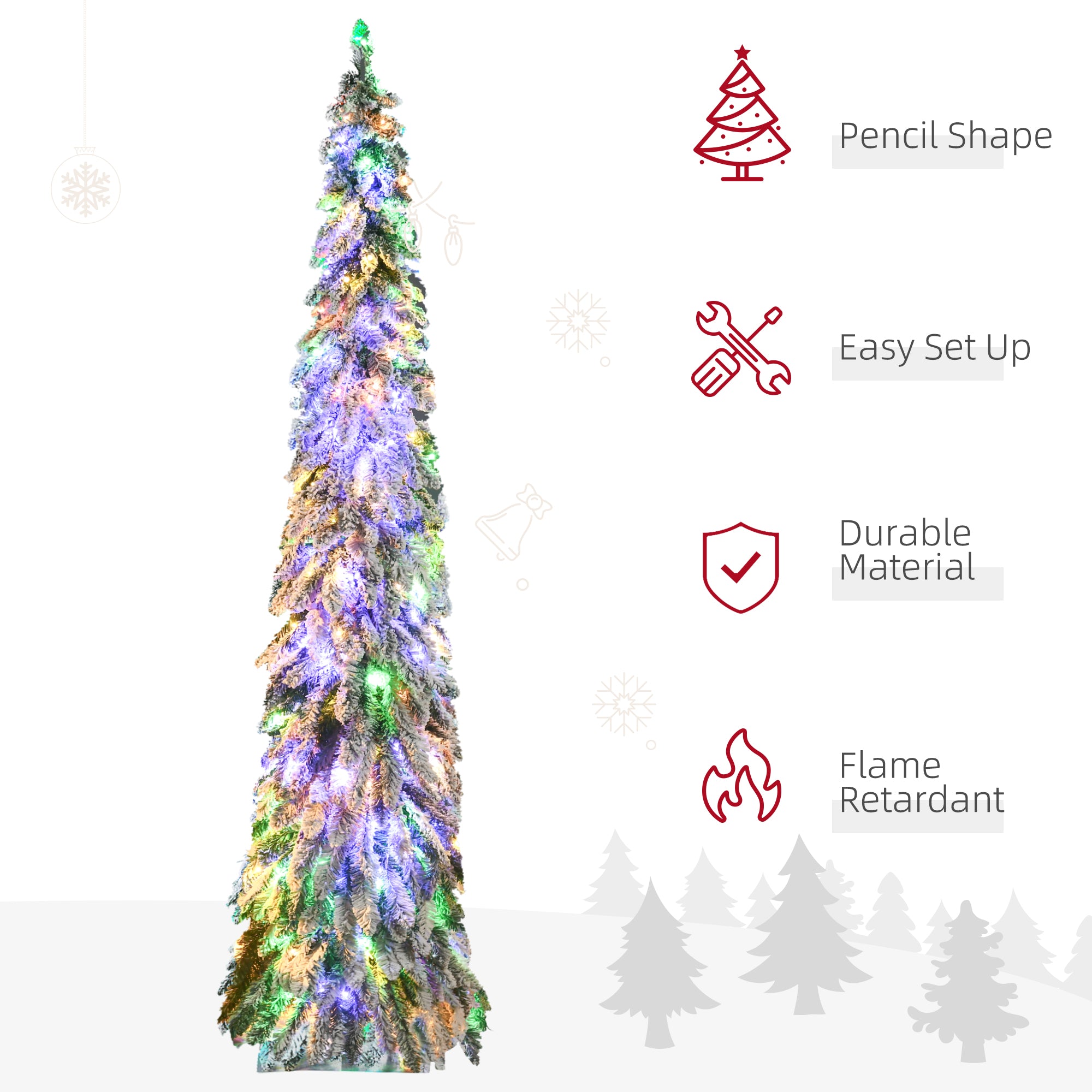 HOMCOM 7ft Tall Prelit Pencil Artificial Christmas Tree