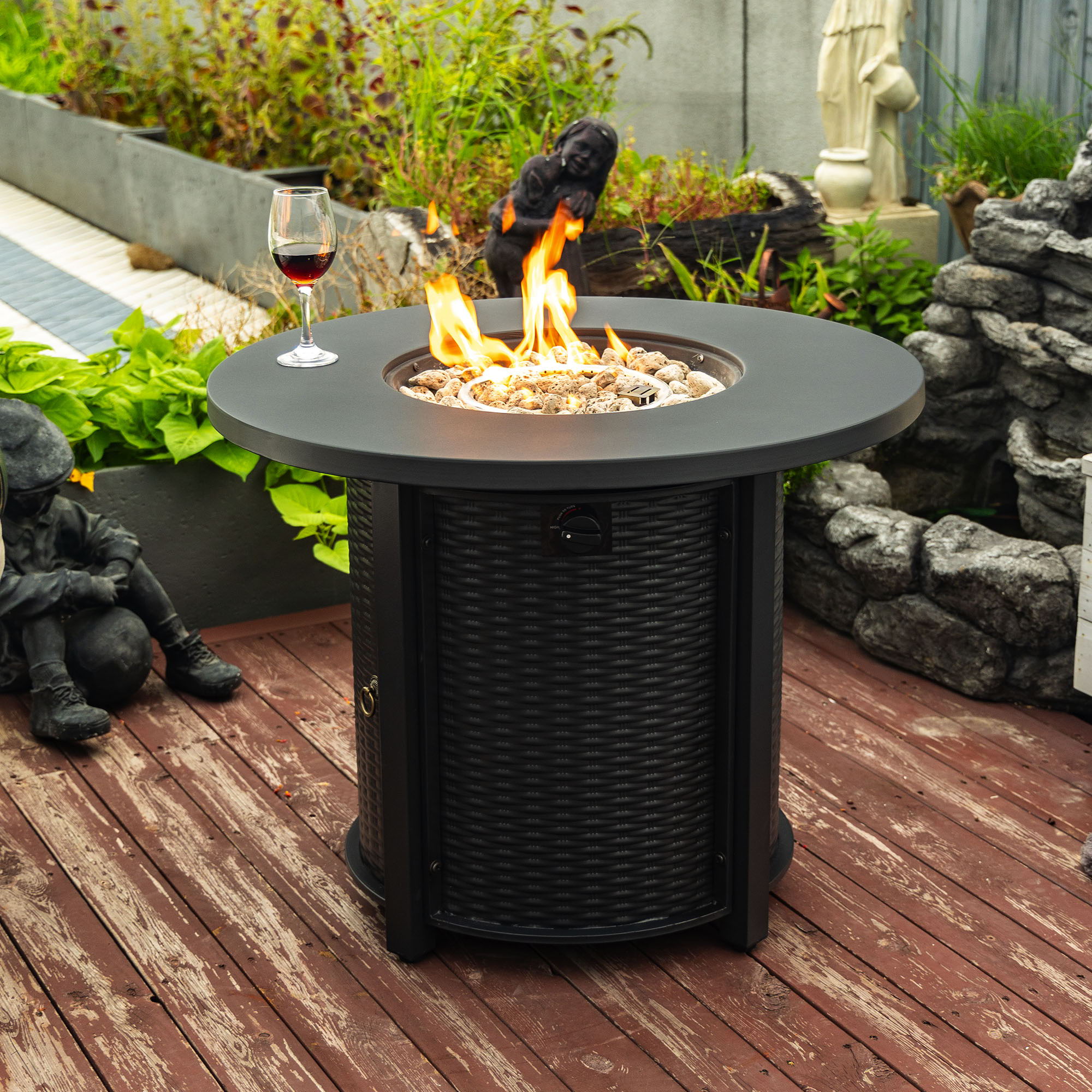 Propane Gas Fire Pit Table, 50000 Btu Round Steel Fire Pit