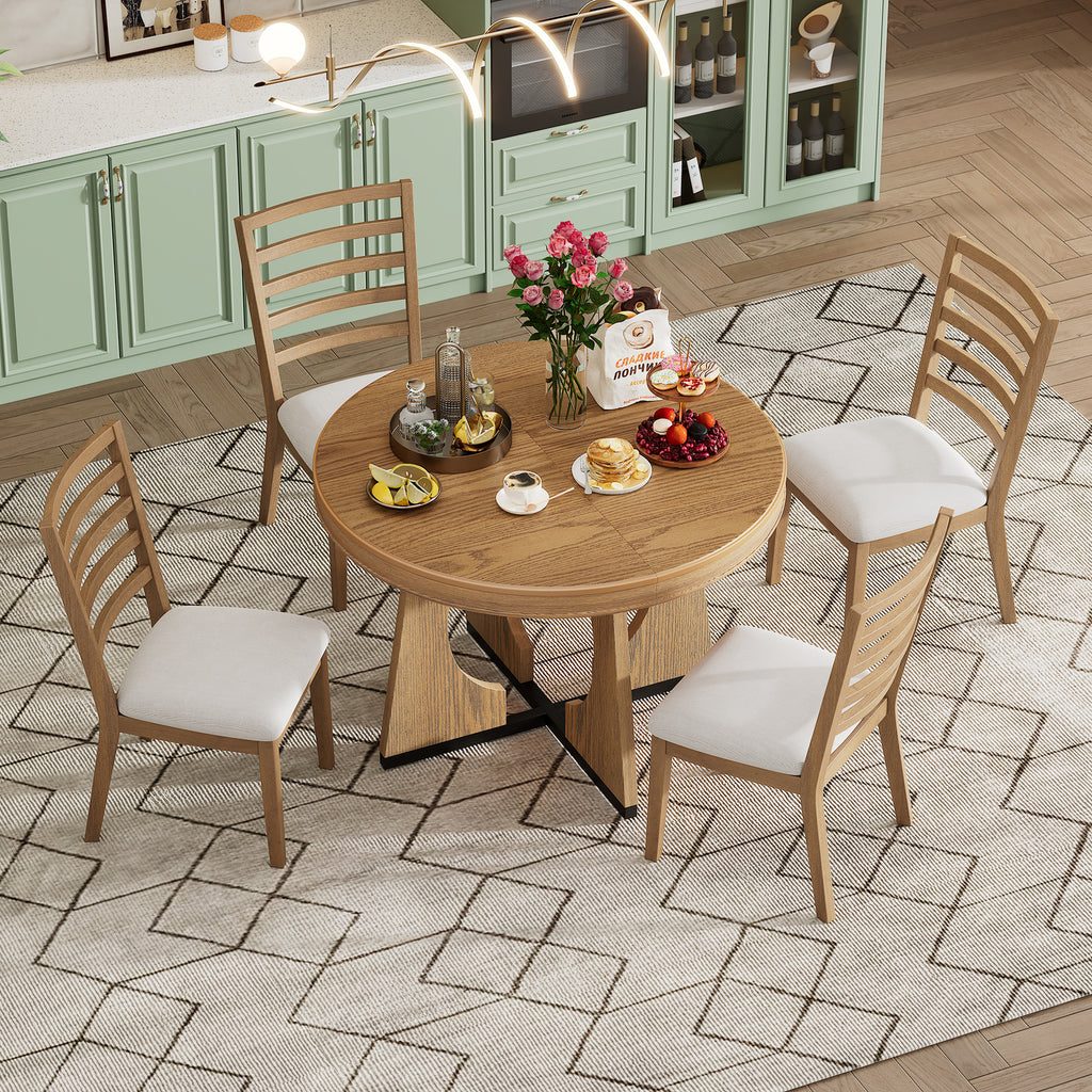 TREXM Round Dining Table for 4 with Chairs Set