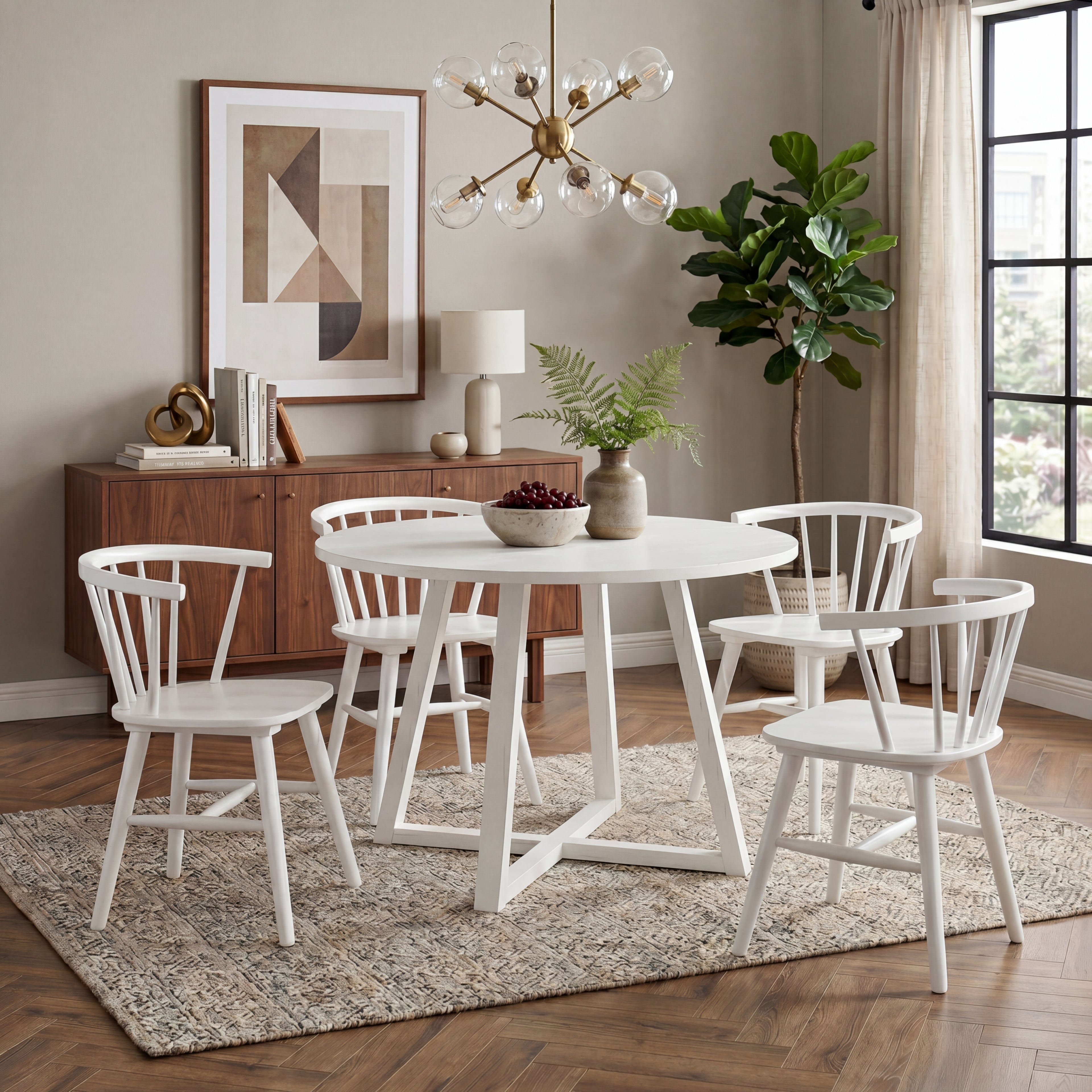 Edo White Wood 5-Piece Dining Set