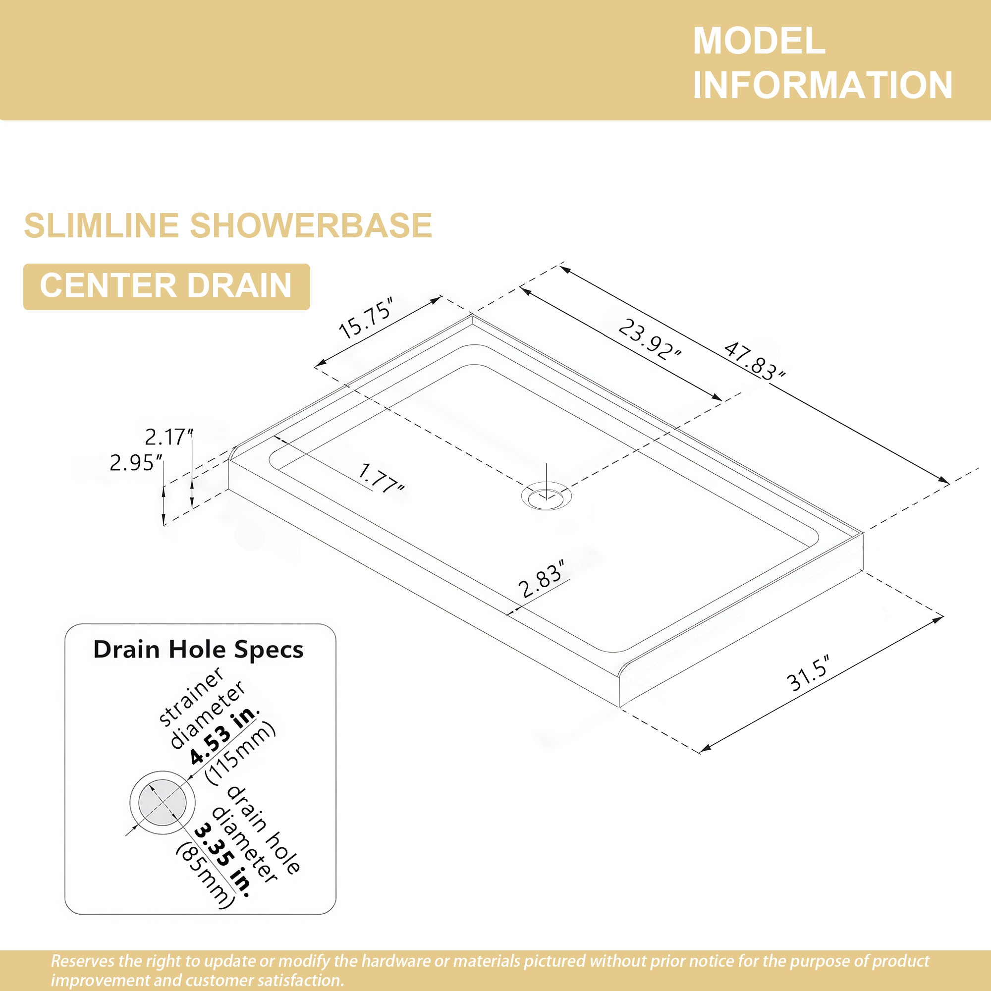 32" x 48" Shower Base Shower Pan