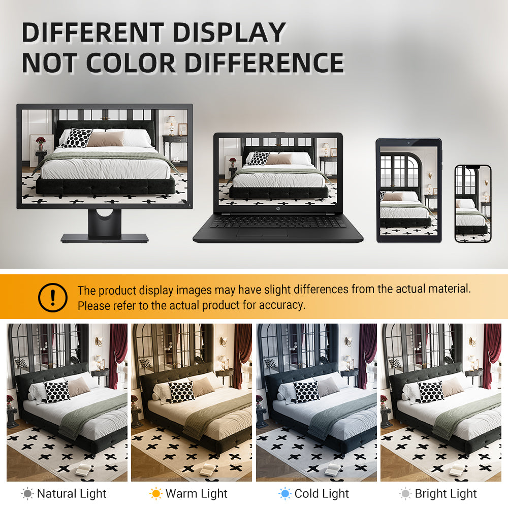 King Size Bed Frame with Tufted Headboard and Extra-Large Cloud Pillow Design