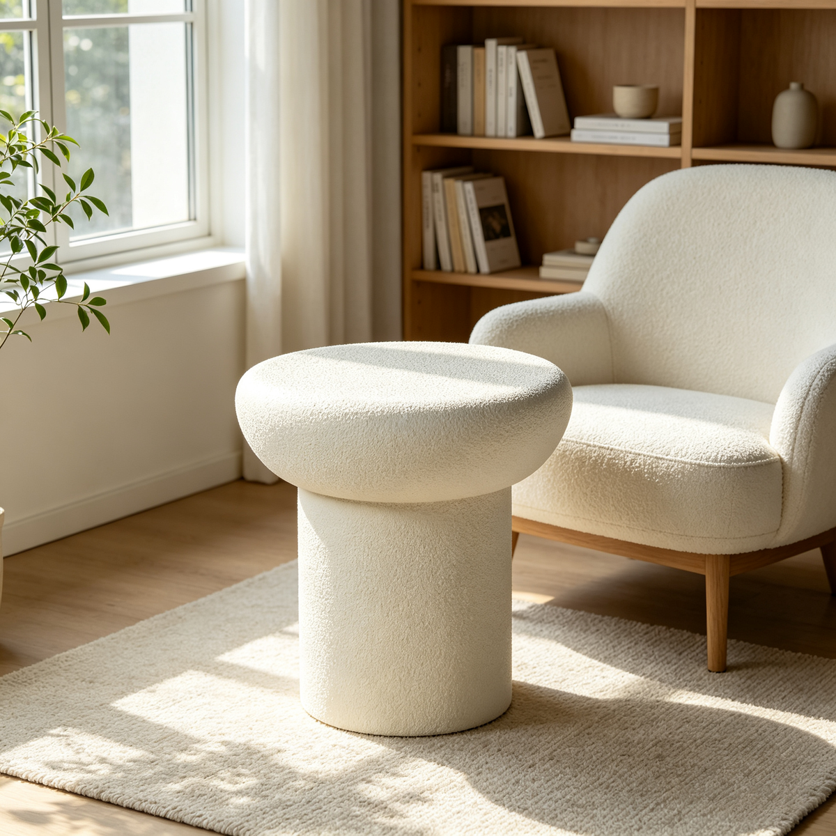 Round Mushroom Fiberglass Coffee Table, 19.69-Inch, Stone Textured, No Assembly