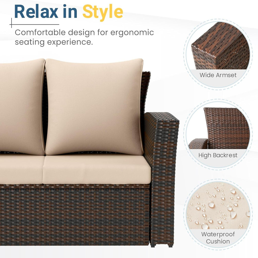 67.7" All-Weather Wicker 3-Seat Patio Sofa with Thick Beige Cushions