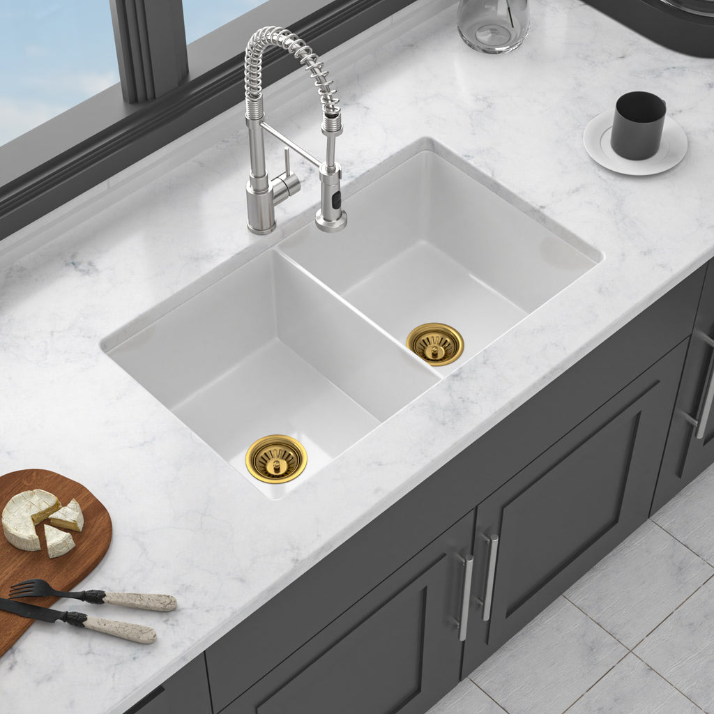 32"x19"x10" Undermount Double Bowl Porcelain Fireclay Kitchen Sink