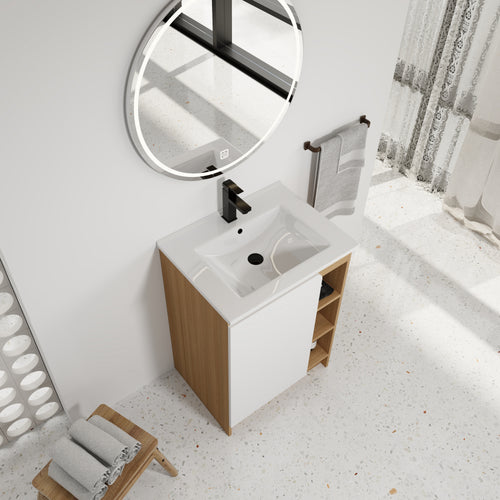 24" Freestanding Bathroom Vanity with Thin-Rim Ceramic Sink
