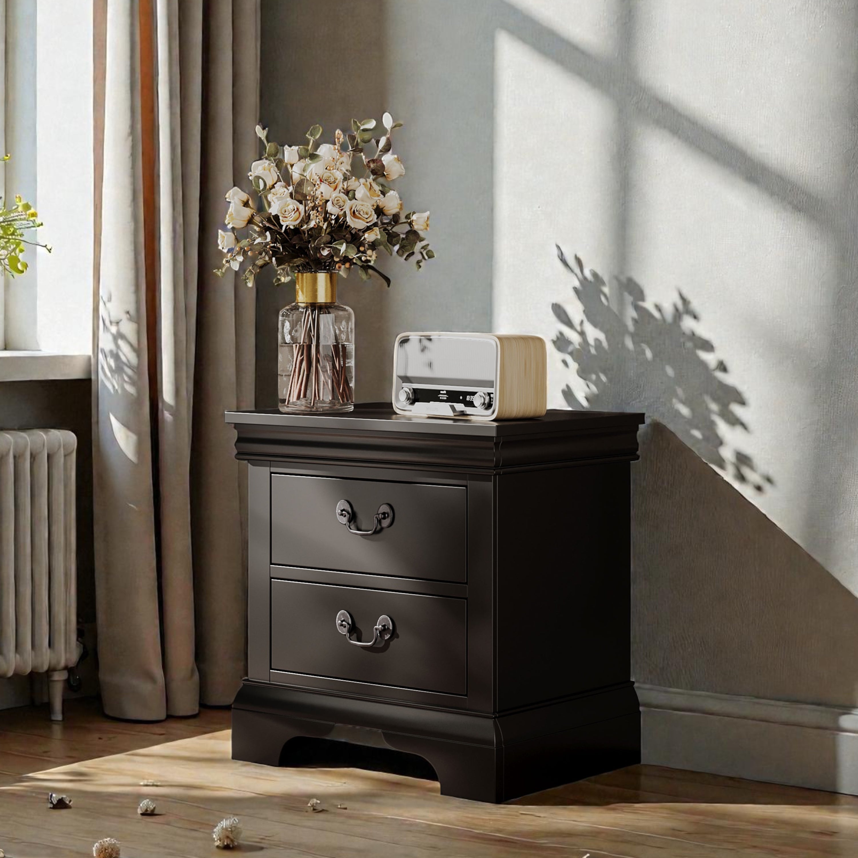 Classic Wooden Nightstand - Black