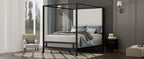 Modern Canopy Bed with Velvet Upholstered Headboard