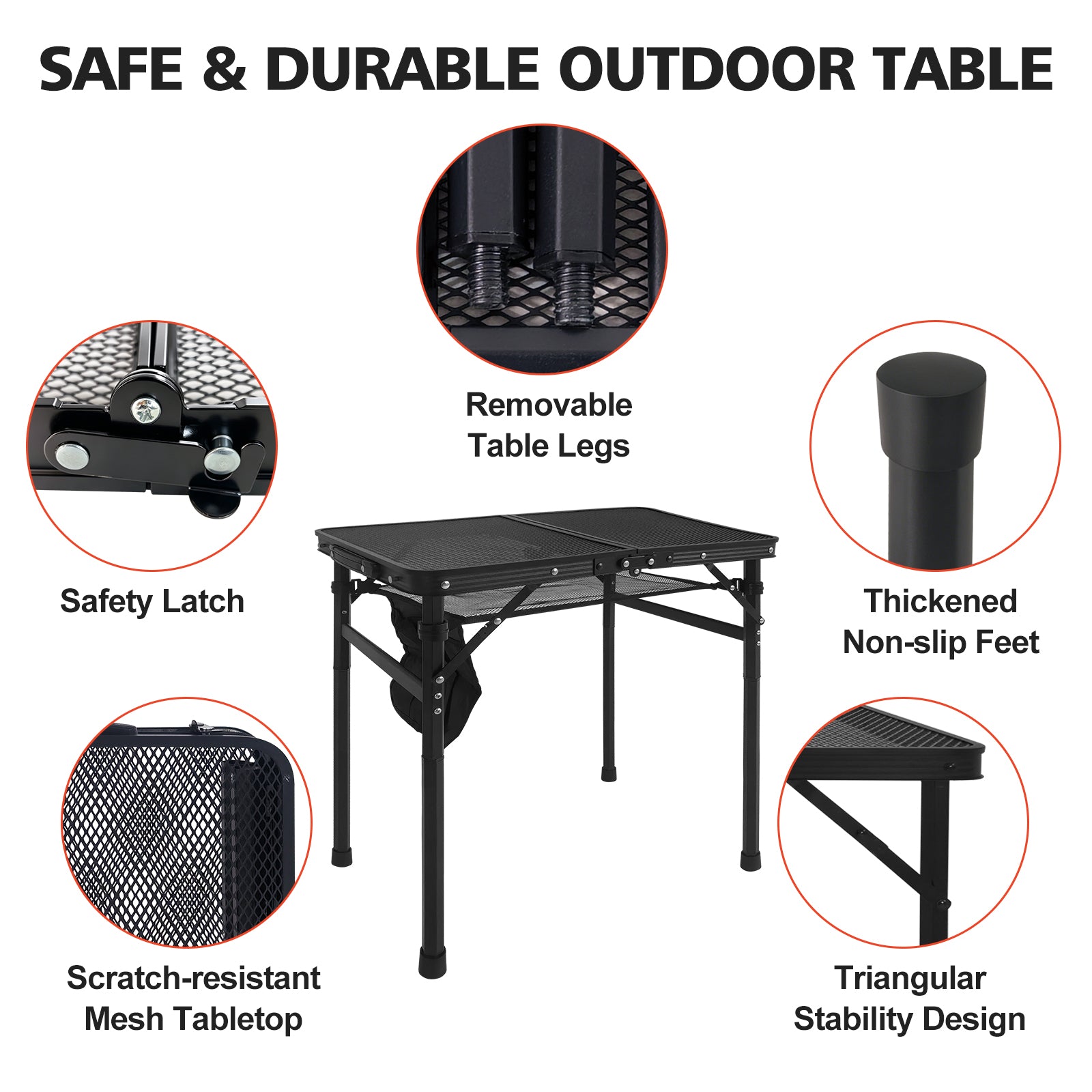 2FT Camping Table with Mesh Desktop