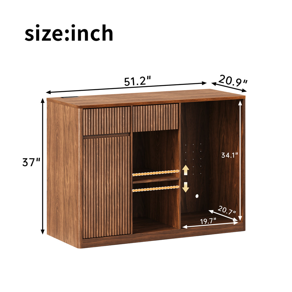 51" Fluted Bar Cabinet with Fridge Space
