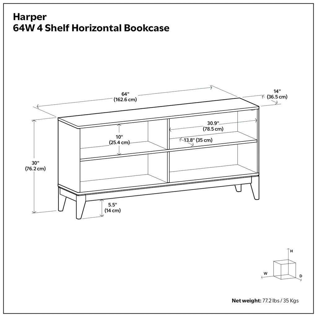 Harper 4-Shelf Low Bookcase