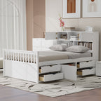 Full Size Captain Platform Bed Frame with Storage Bookcases and Shelves