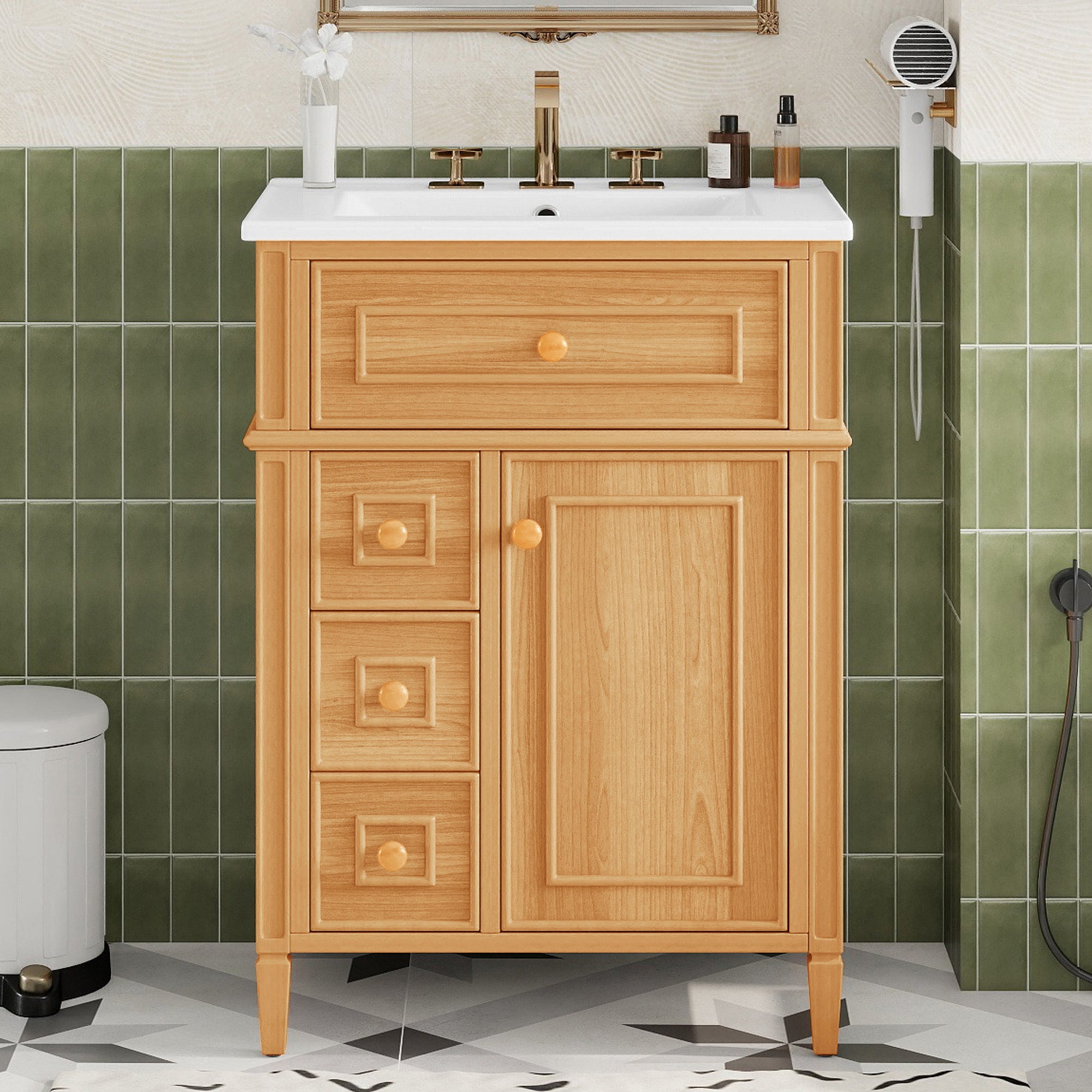 24" Bathroom Vanity with Sink and Elegant Wood Handles