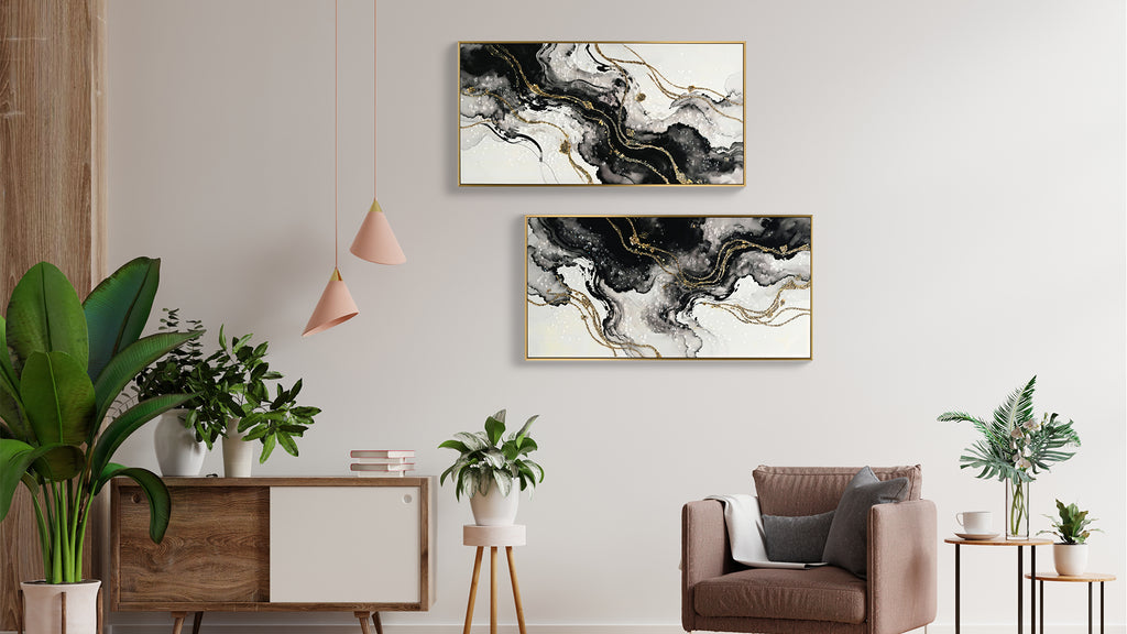 Eclipse Modern Black White & Gold Abstract Set