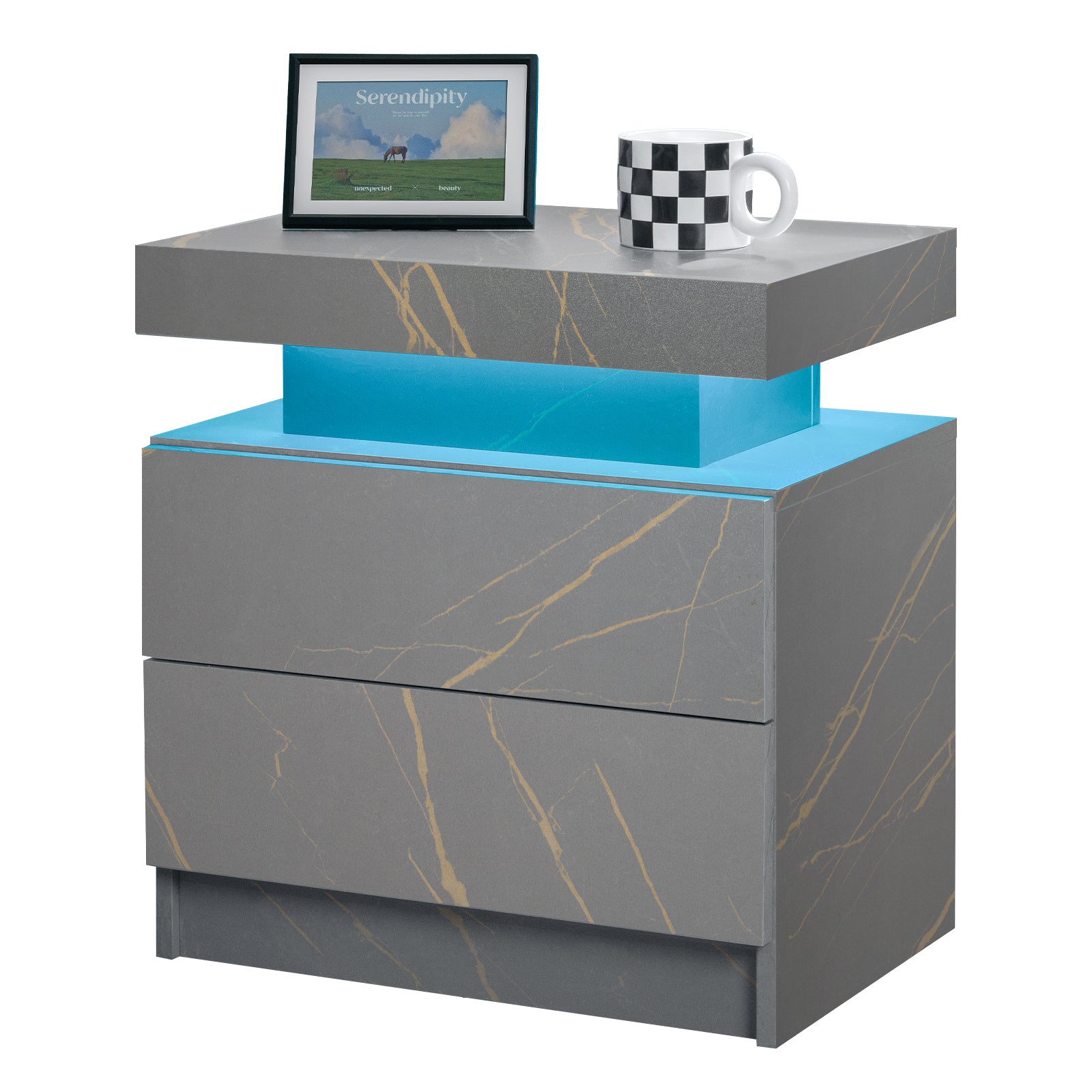 Modern LED Nightstand with 2 Drawers