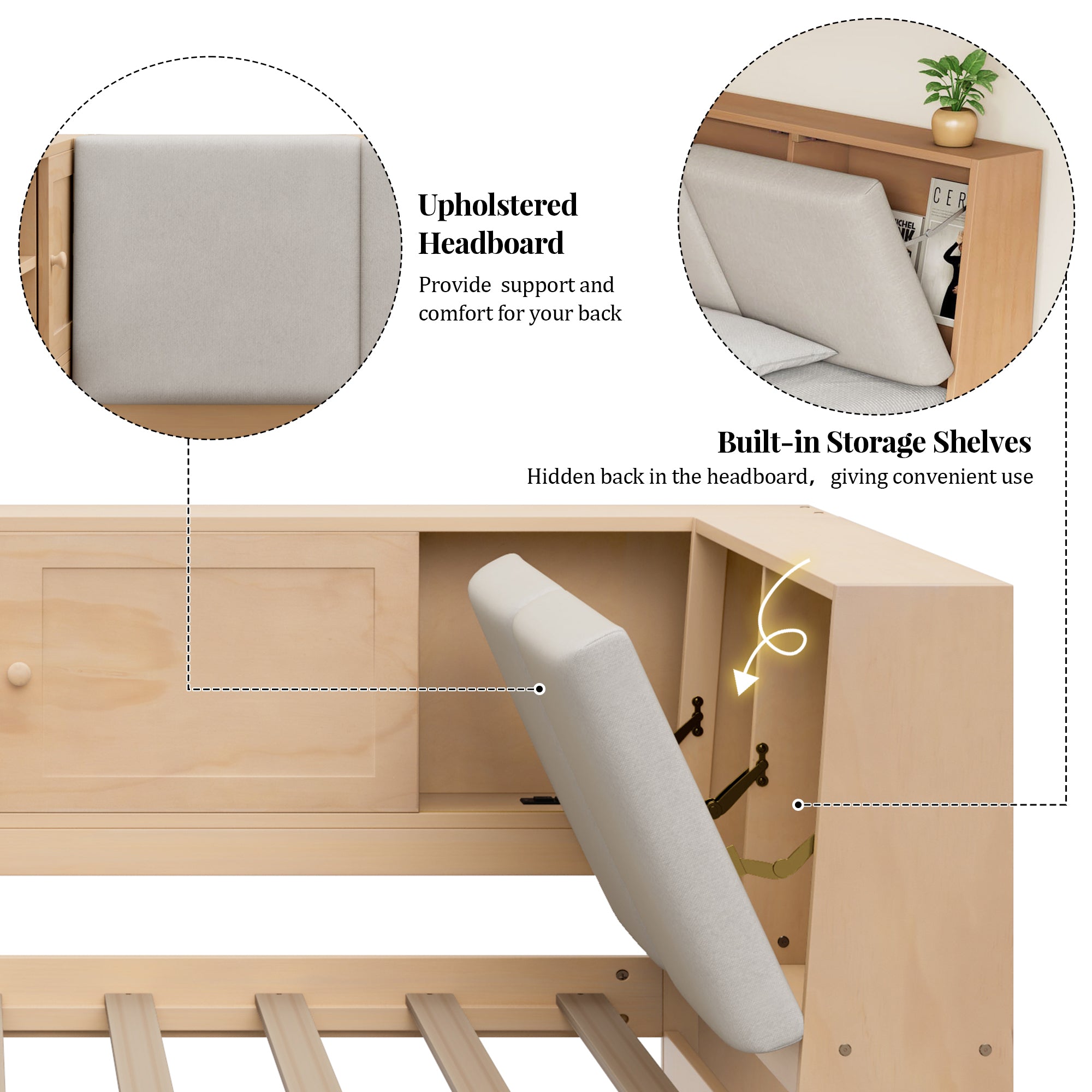Wooden Twin Size L-shaped Daybed with Storage Bookcase
