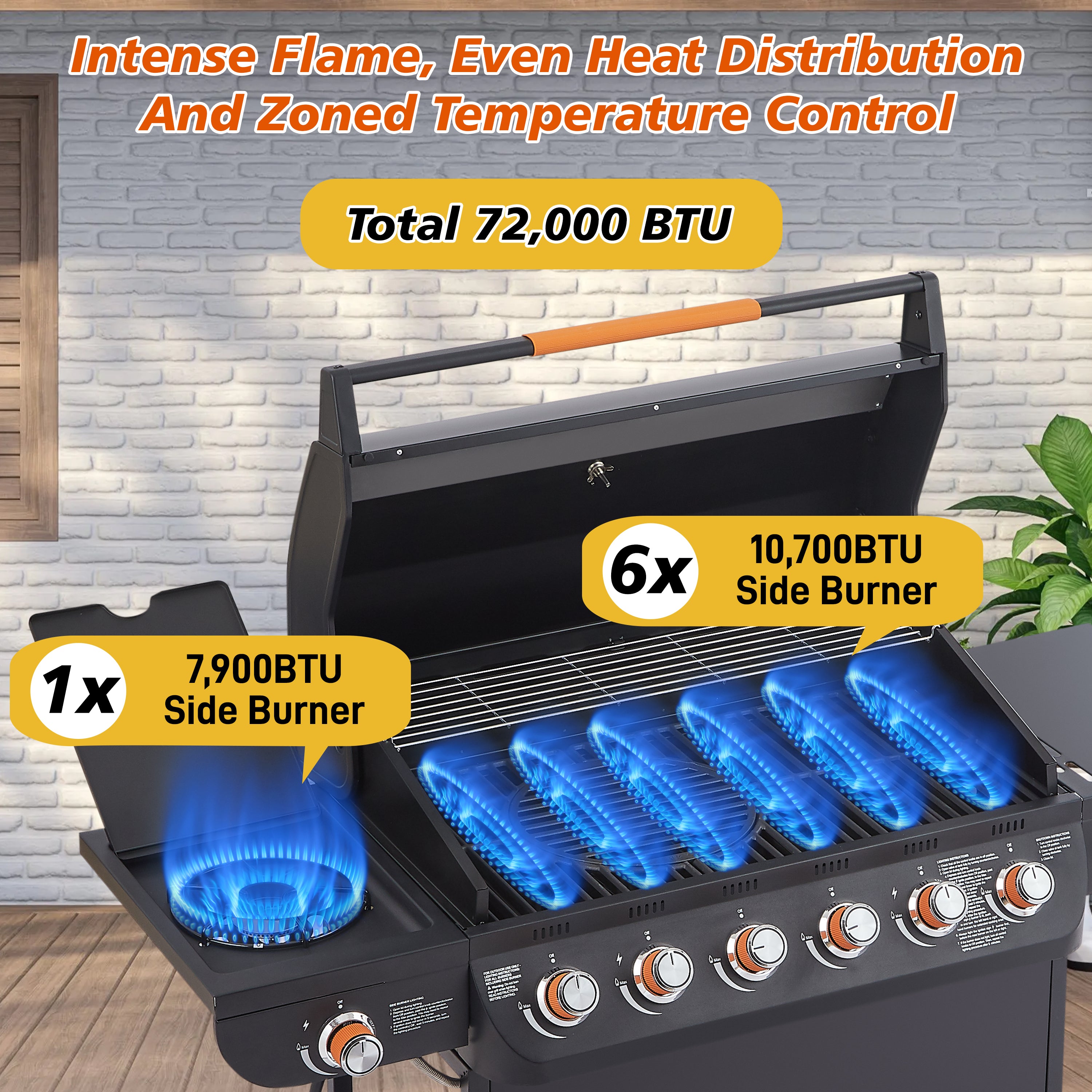 6 Burner BBQ Propane Gas Grill with Side Burner