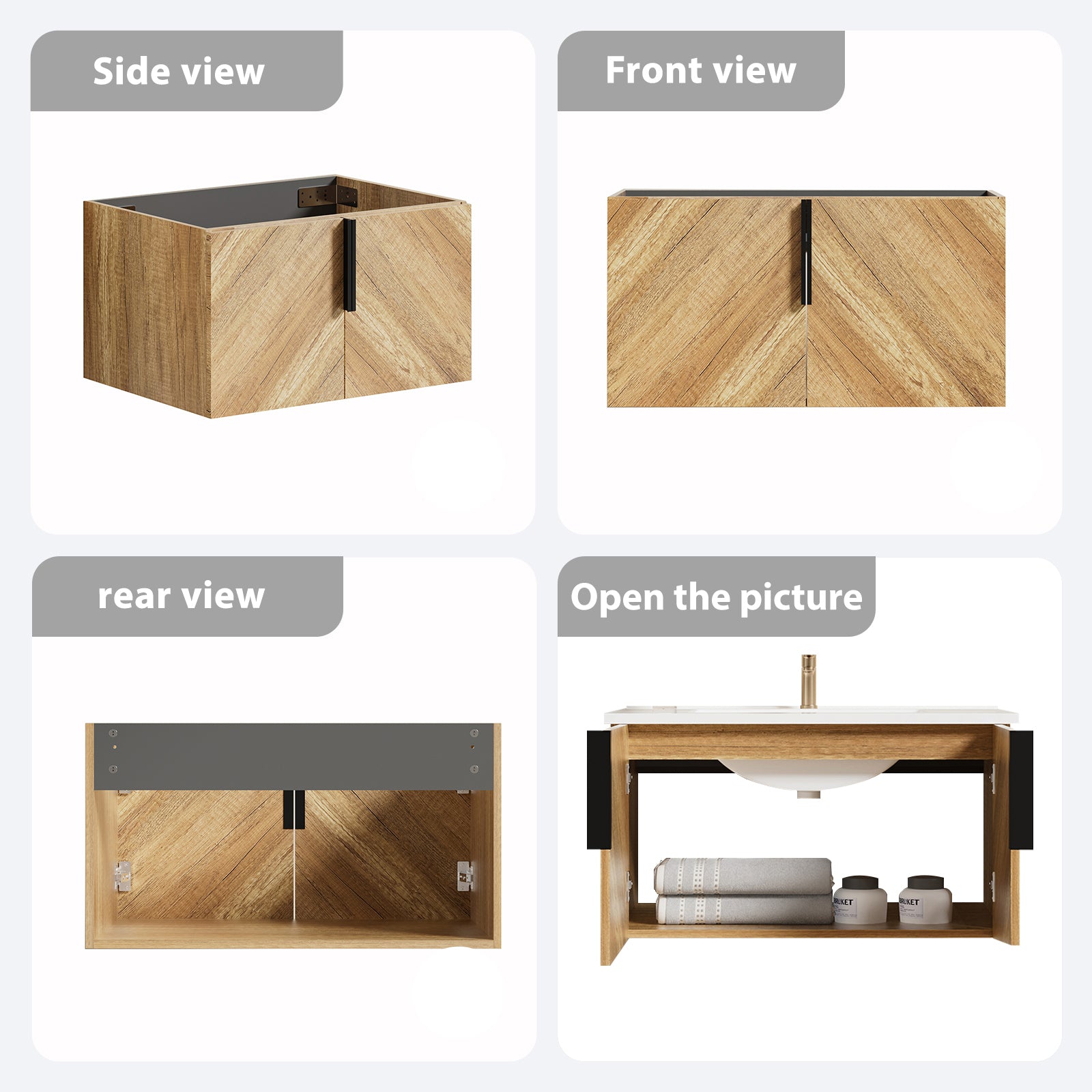 36 Inch Wall-Mounted Bathroom Vanity with 3D Fluted Panel