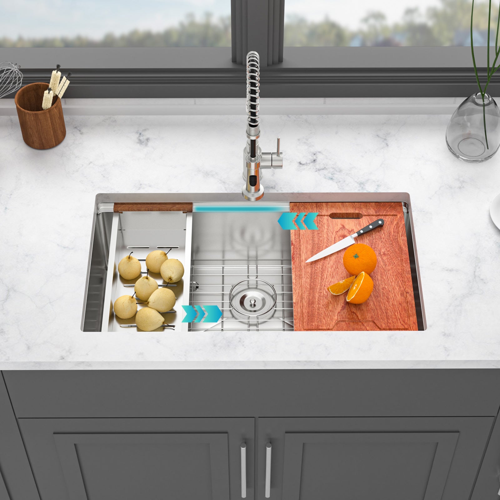 Single Bowl Undermount Workstation Kitchen Sink