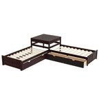 L-Shaped Platform Bed with Trundle and Built-in Desk