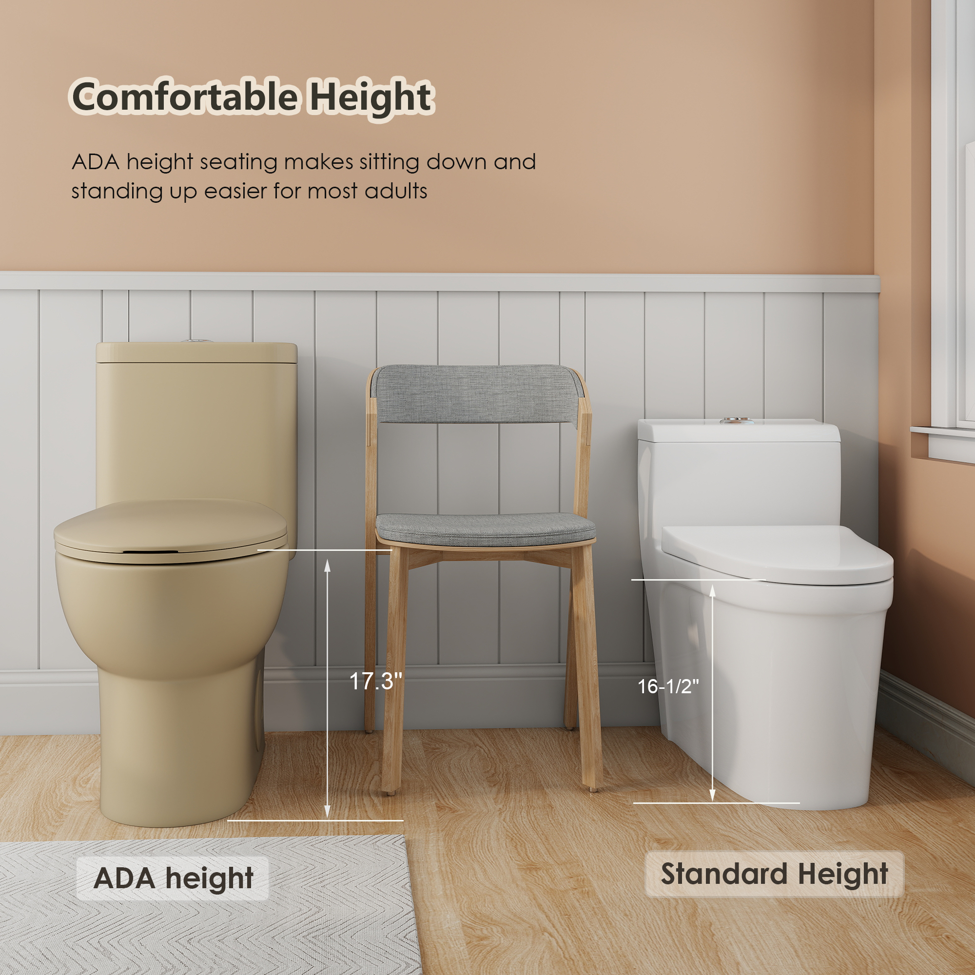 Tornado Flush One-Piece Toilet with Comfort Chair Seat - Khaki