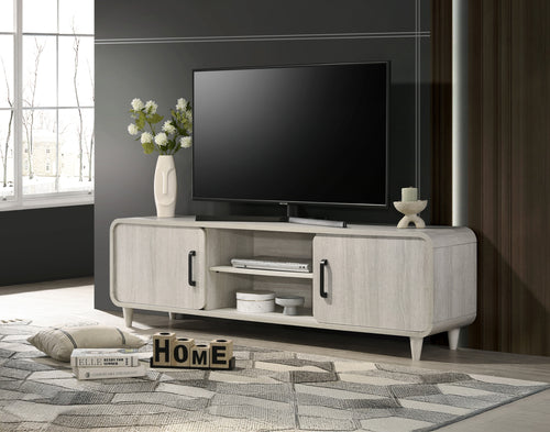 1pc TV Stand - Contemporary Light Wood Finish with Sliding Doors