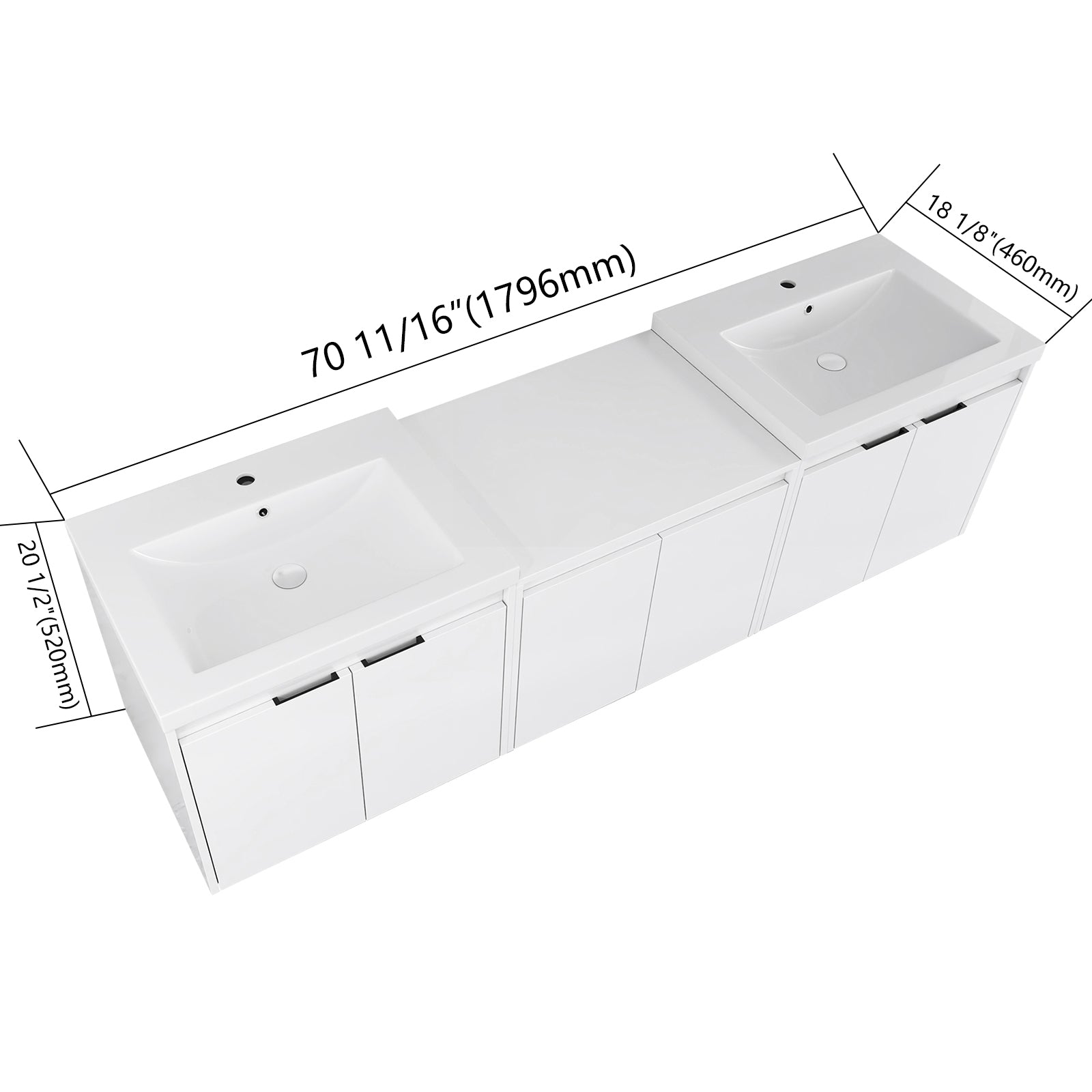 Stylish 72" Bathroom Vanity With Resin Sink