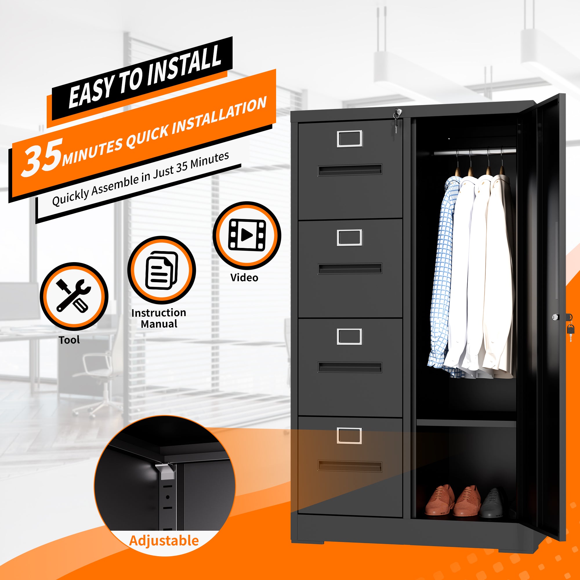 Metal Storage Vertical Filing Cabinet with Lock