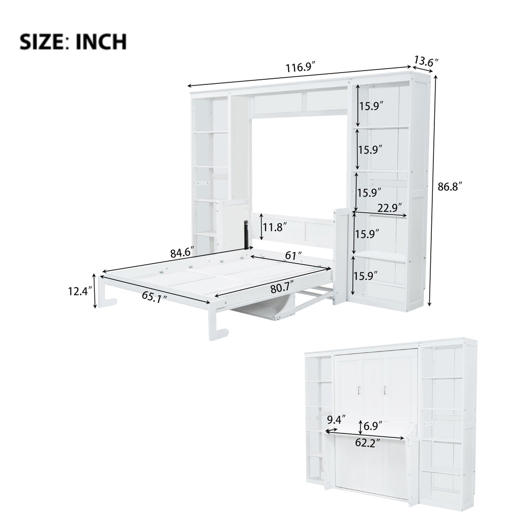 Queen Size Murphy Bed With Desk And Bookshelf