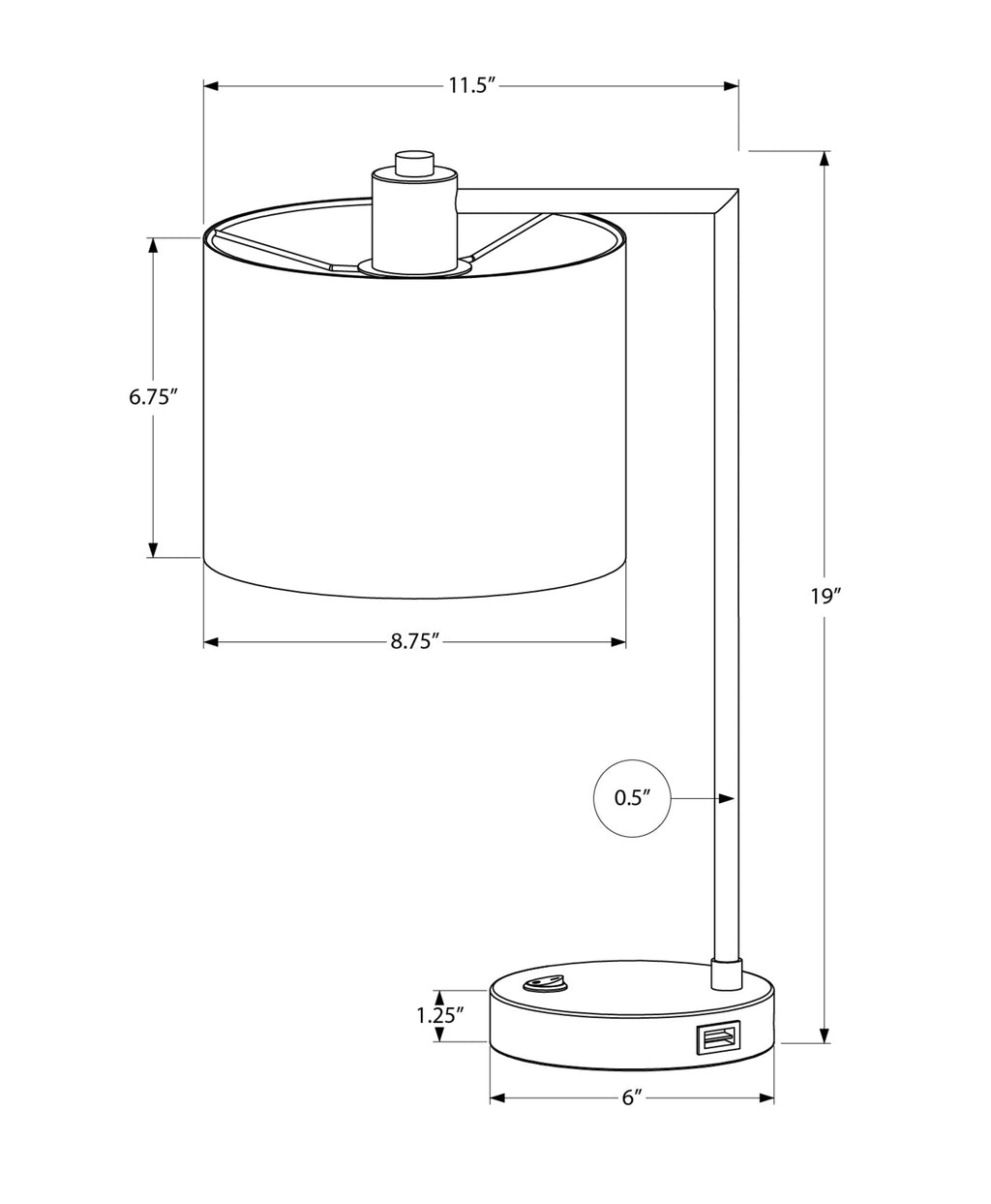 19"h Table Lamp with USB Port