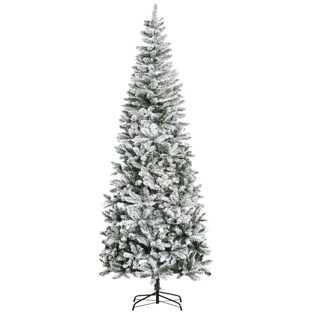 HOMCOM 9ft Unlit Snow-Flocked Slim Pine Christmas Tree