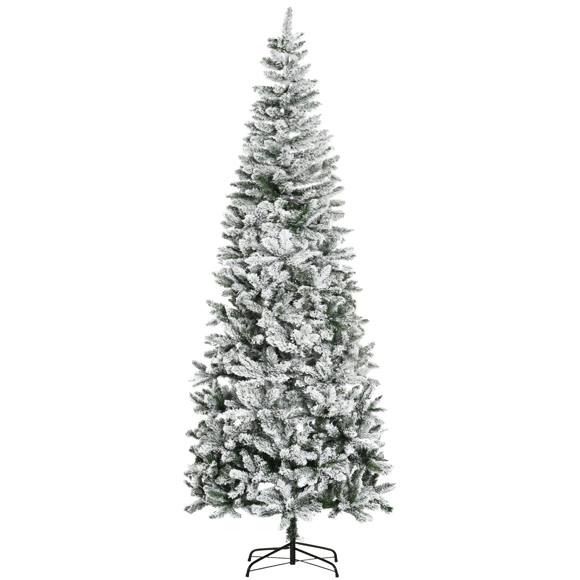 HOMCOM 9ft Unlit Snow-Flocked Slim Pine Christmas Tree