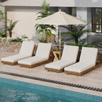 Acacia Solid Wood Lounge Chaise Set with Cream Cushion