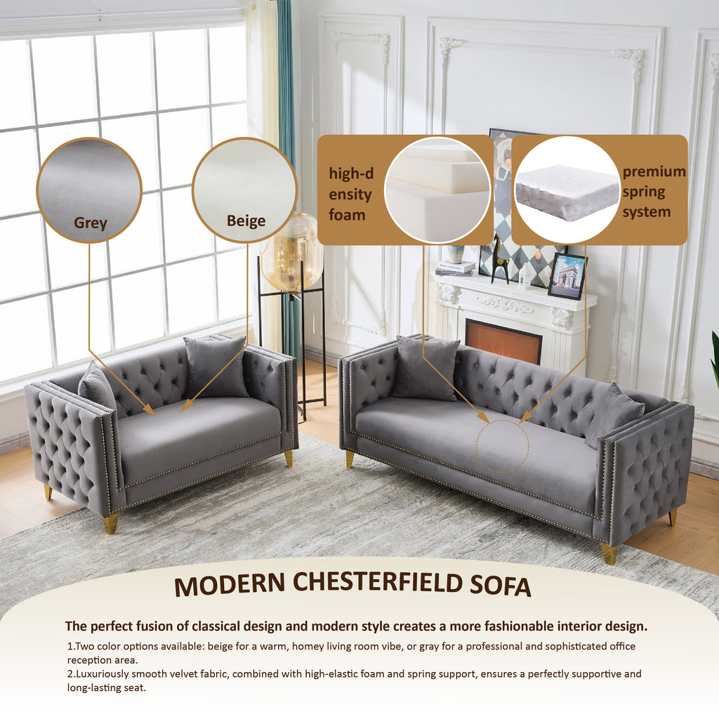 80" Chesterfield Velvet Sofa
