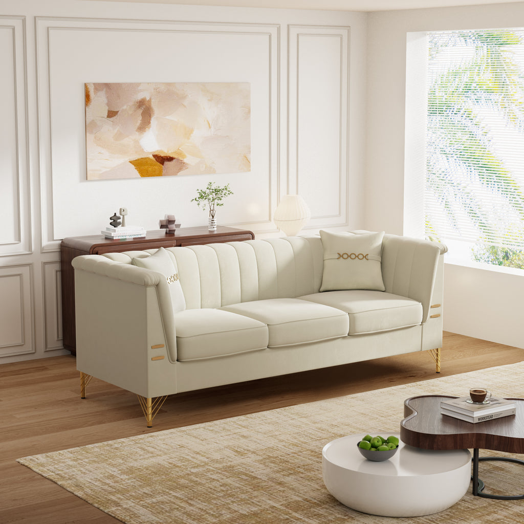 Modern Velvet 3-Seater Chesterfield Sofa