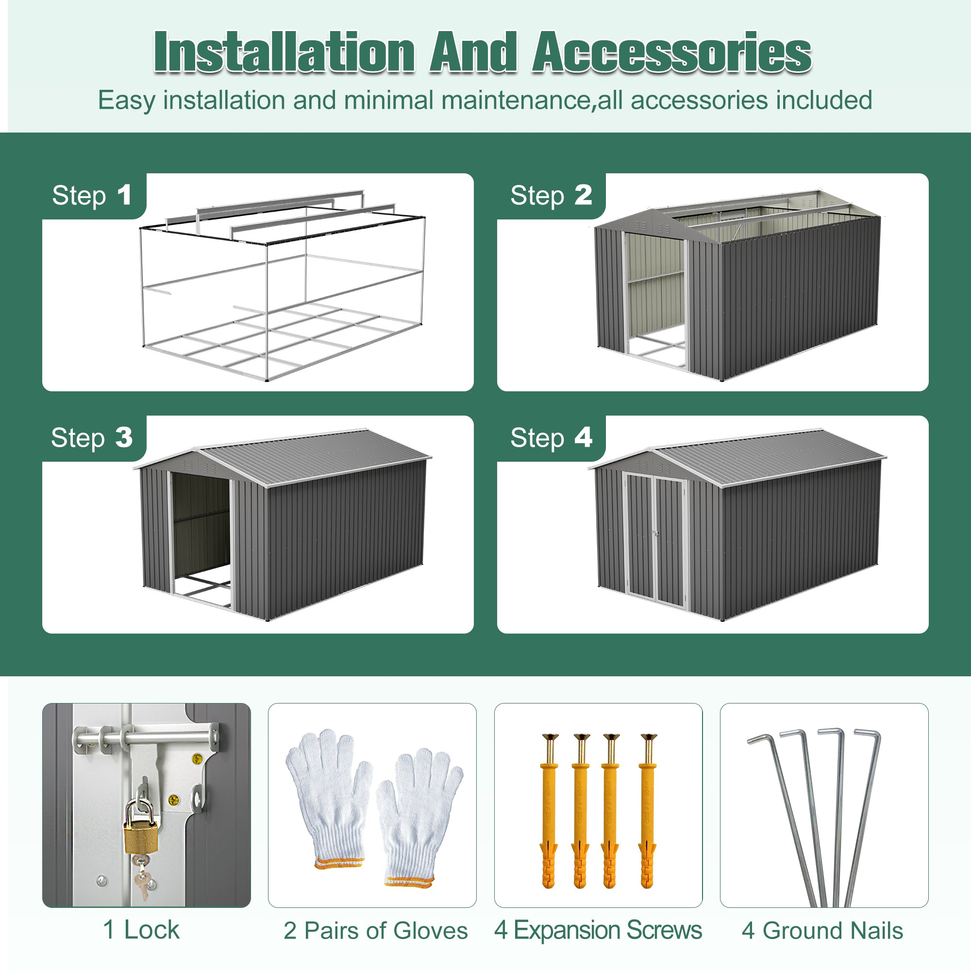 Lockable Secure Metal Shed 8x12 FT
