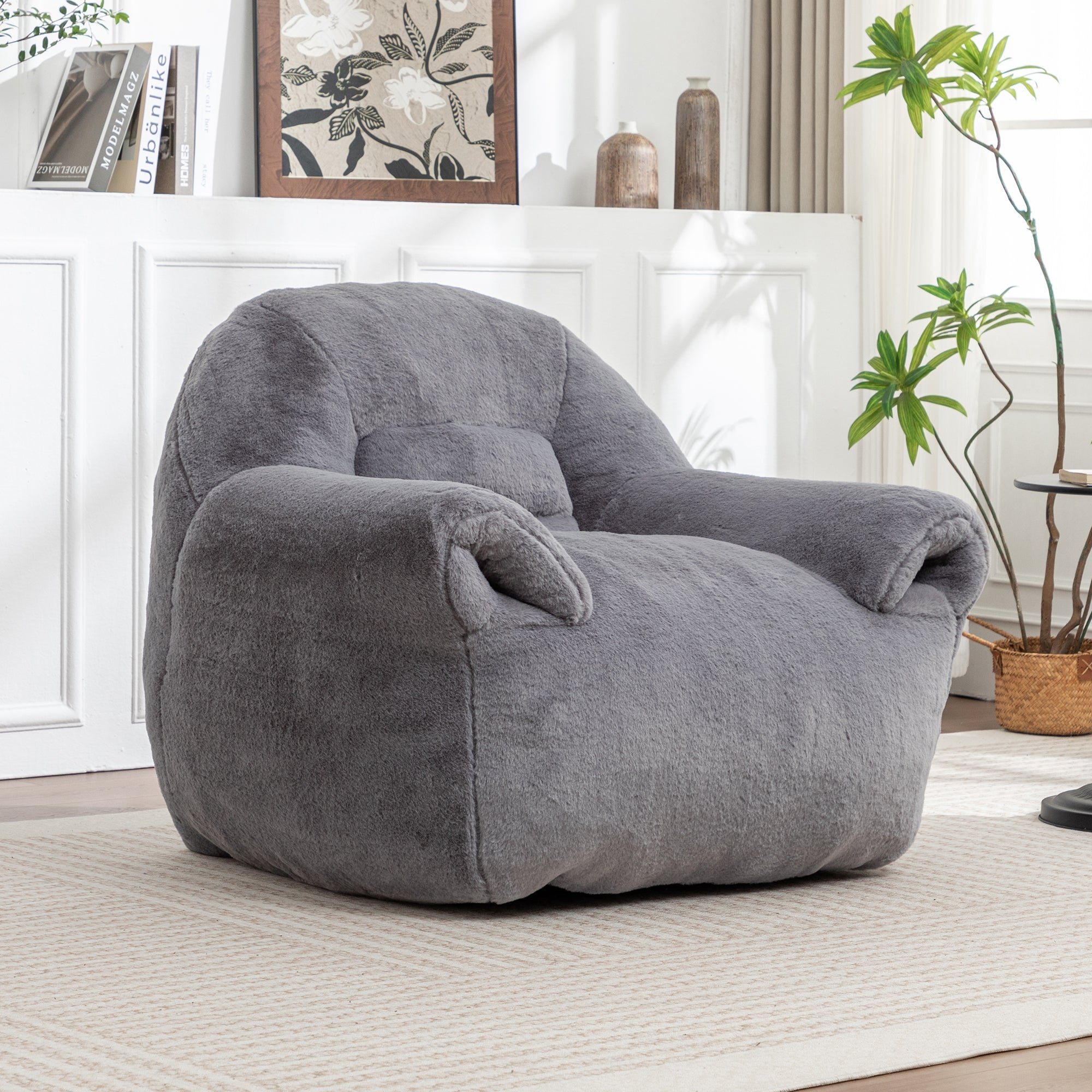 Comfy Faux Fur Bean Bag Chair with Back Support