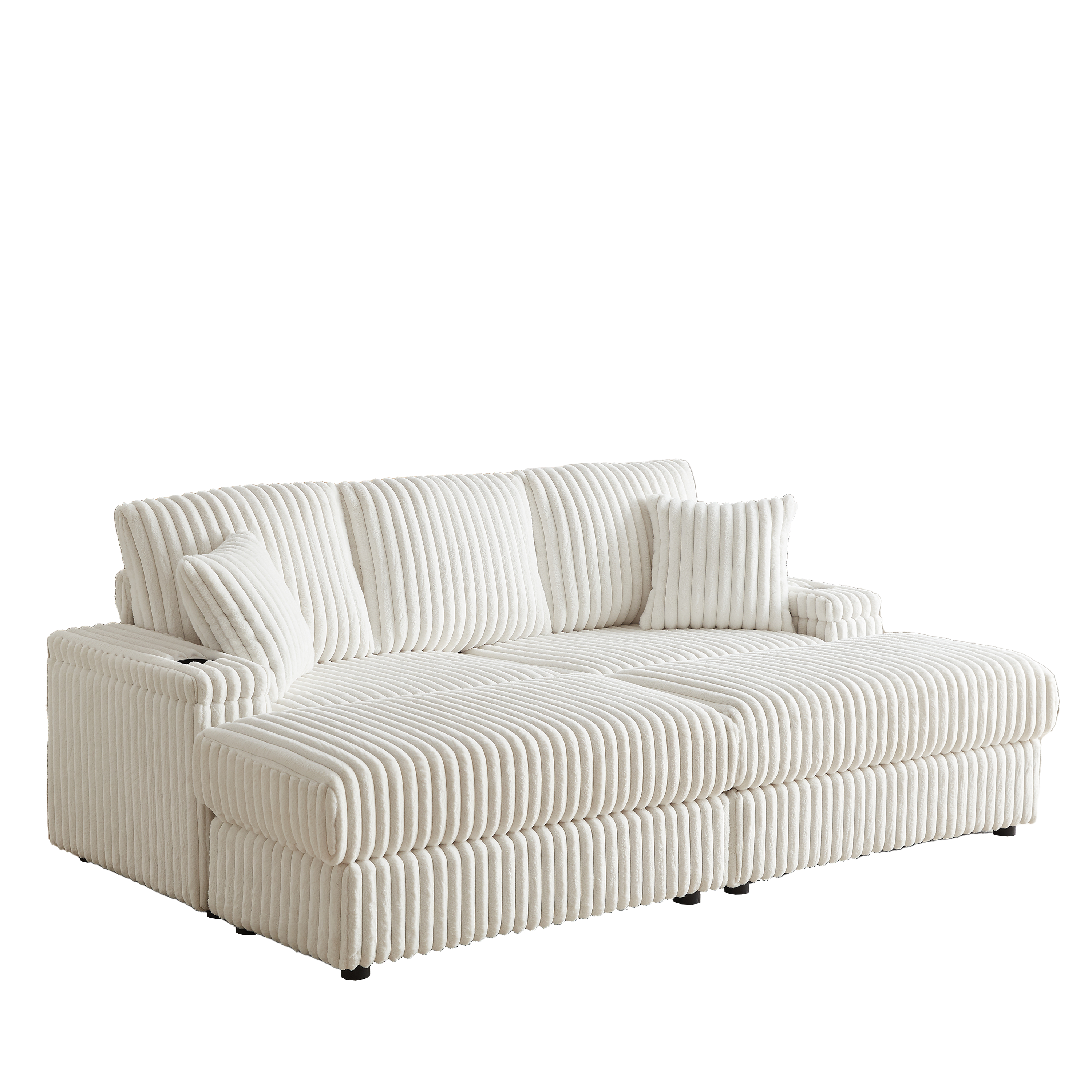 84-Inch Corduroy 3-Seater Sofa with Pillows and Ottomans