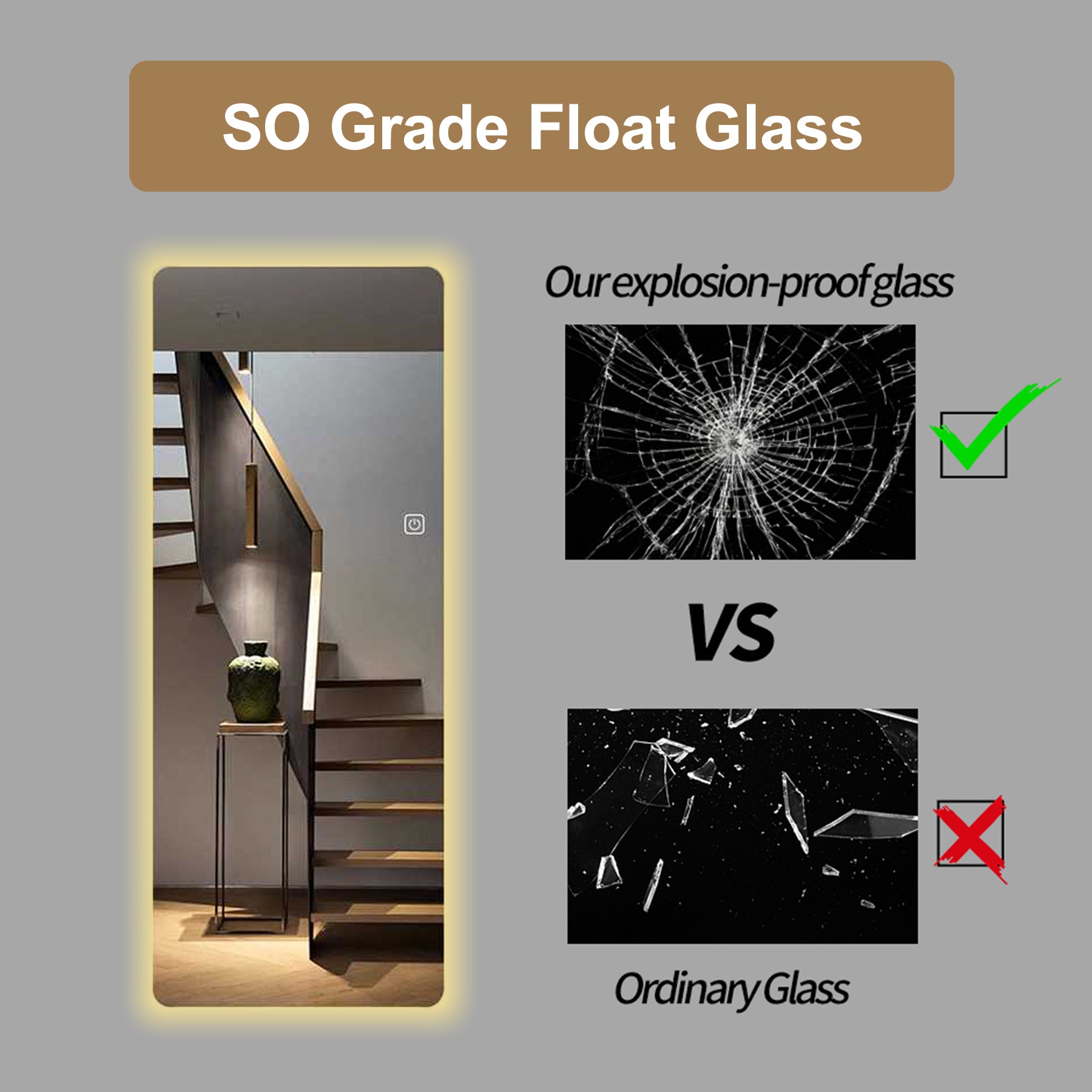 65x21in Full Body Mirror with Lights