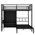 Full XL Over Twin Metal Bunk Bed with Folding Desk and LED Closet