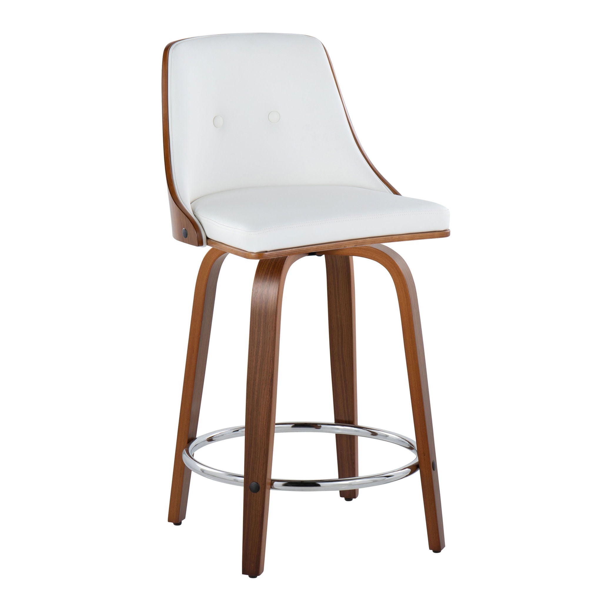 Gianna - Mid-Century Modern Fixed Height Stool With Swivel With Round Footrest (Set of 2)