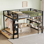 Queen Size Loft Bed Frame with Wardrobe