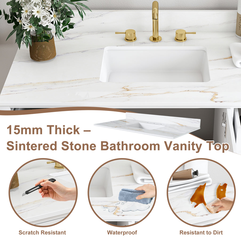 42" Modern Solid Wood Bathroom Vanity with Sink, 43" Carrara