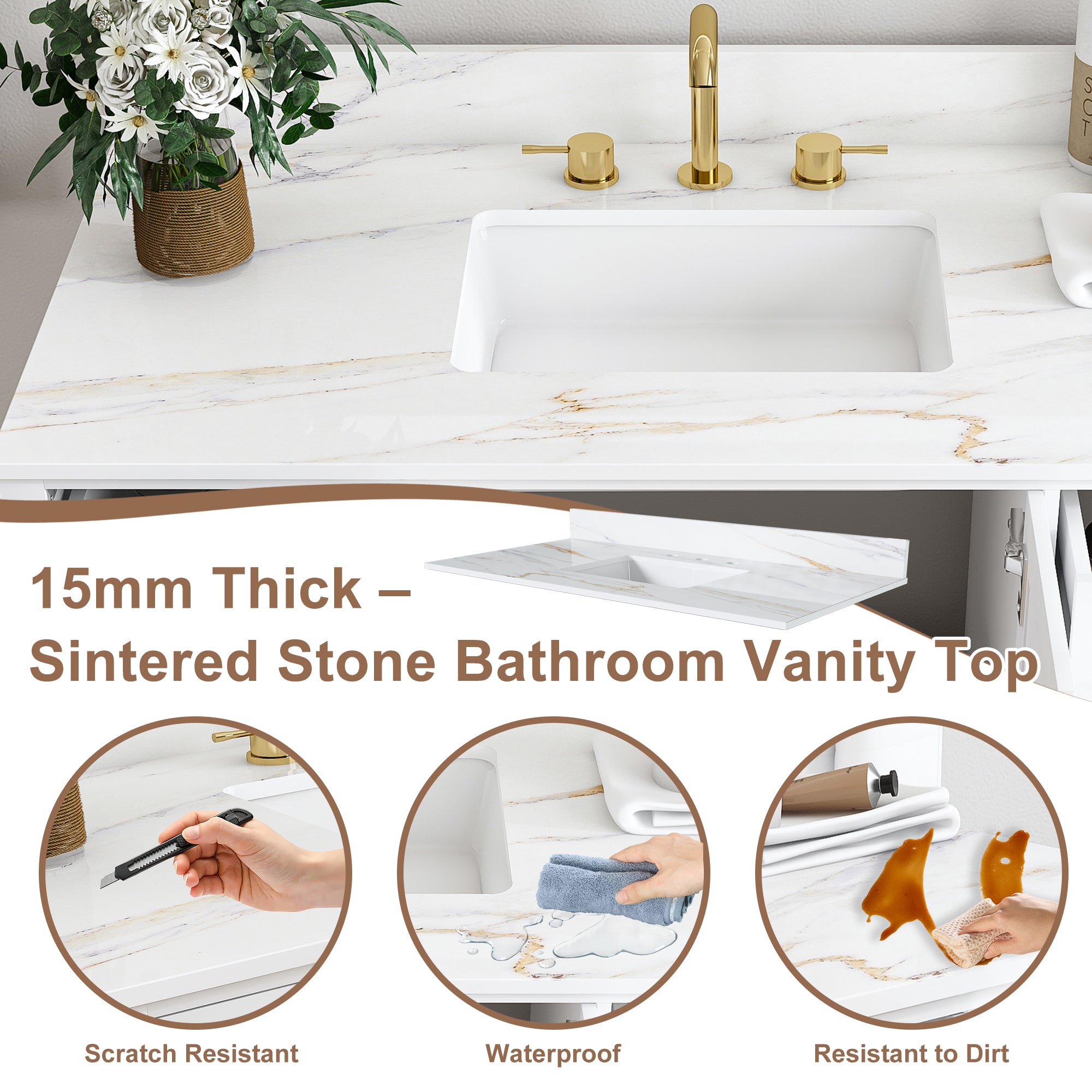42" Modern Solid Wood Bathroom Vanity with Sink, 43" Carrara