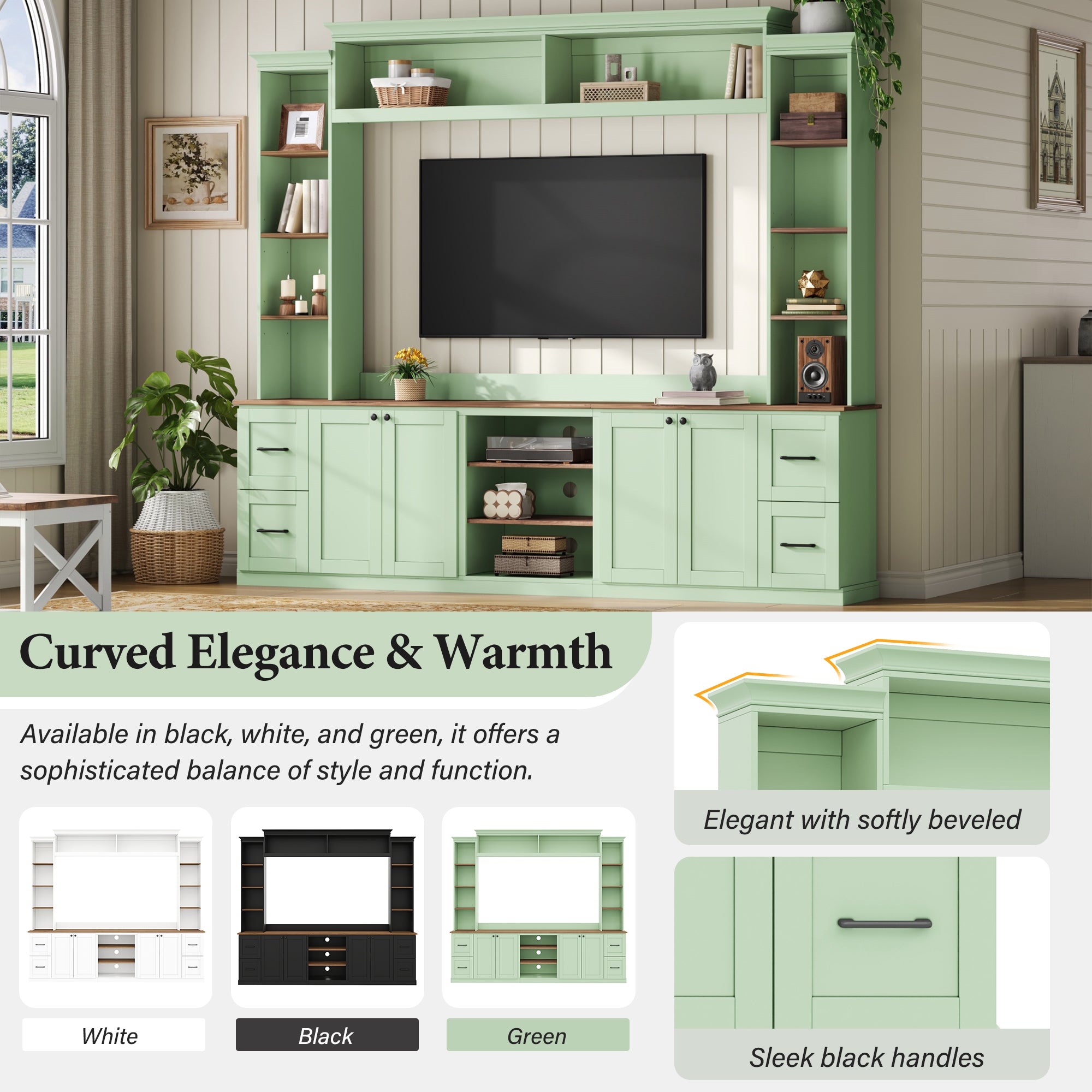 4-in-1 Entertainment Center Wall Unit with Bookshelf for TVs Up to 70"