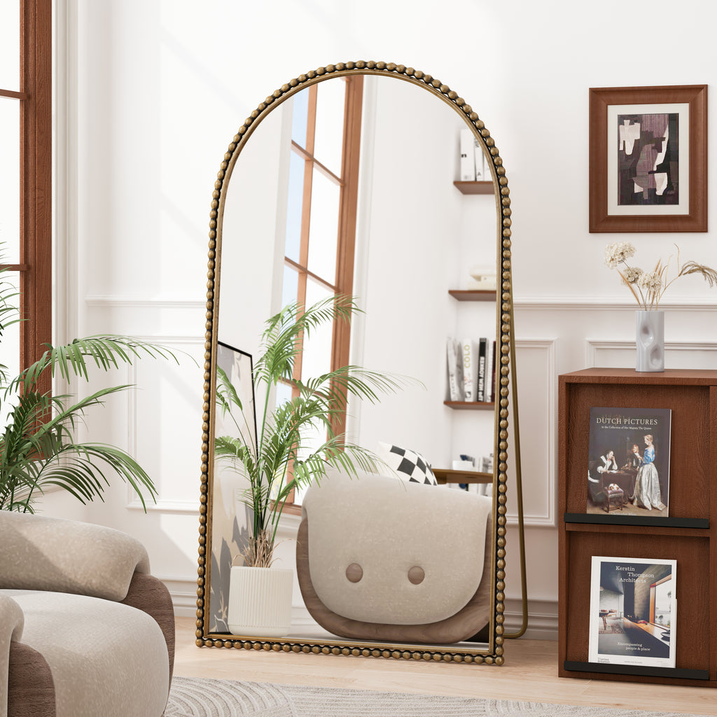 Iron Arch Retro Full Length Mirror with Supporting Feet, Gold