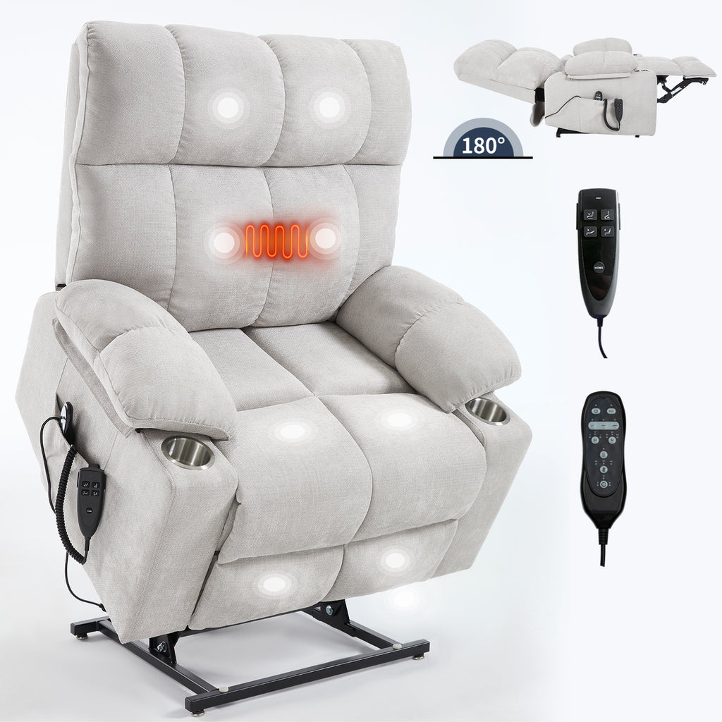 Beige Dual Motor Infinite Position Power Lift Recliner Chair
