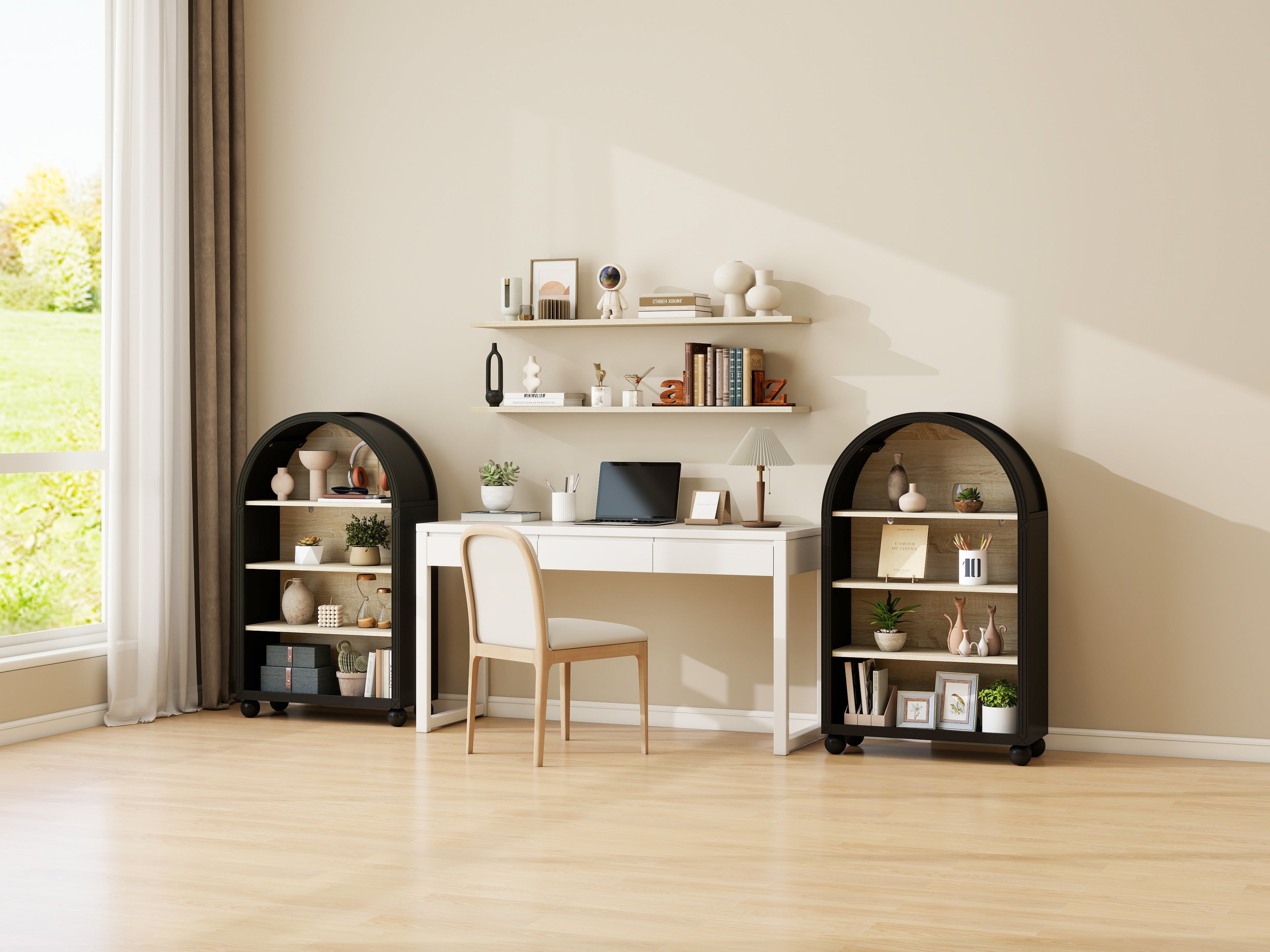 Arched 4-Tier Storage Cabinet with Carved Edges